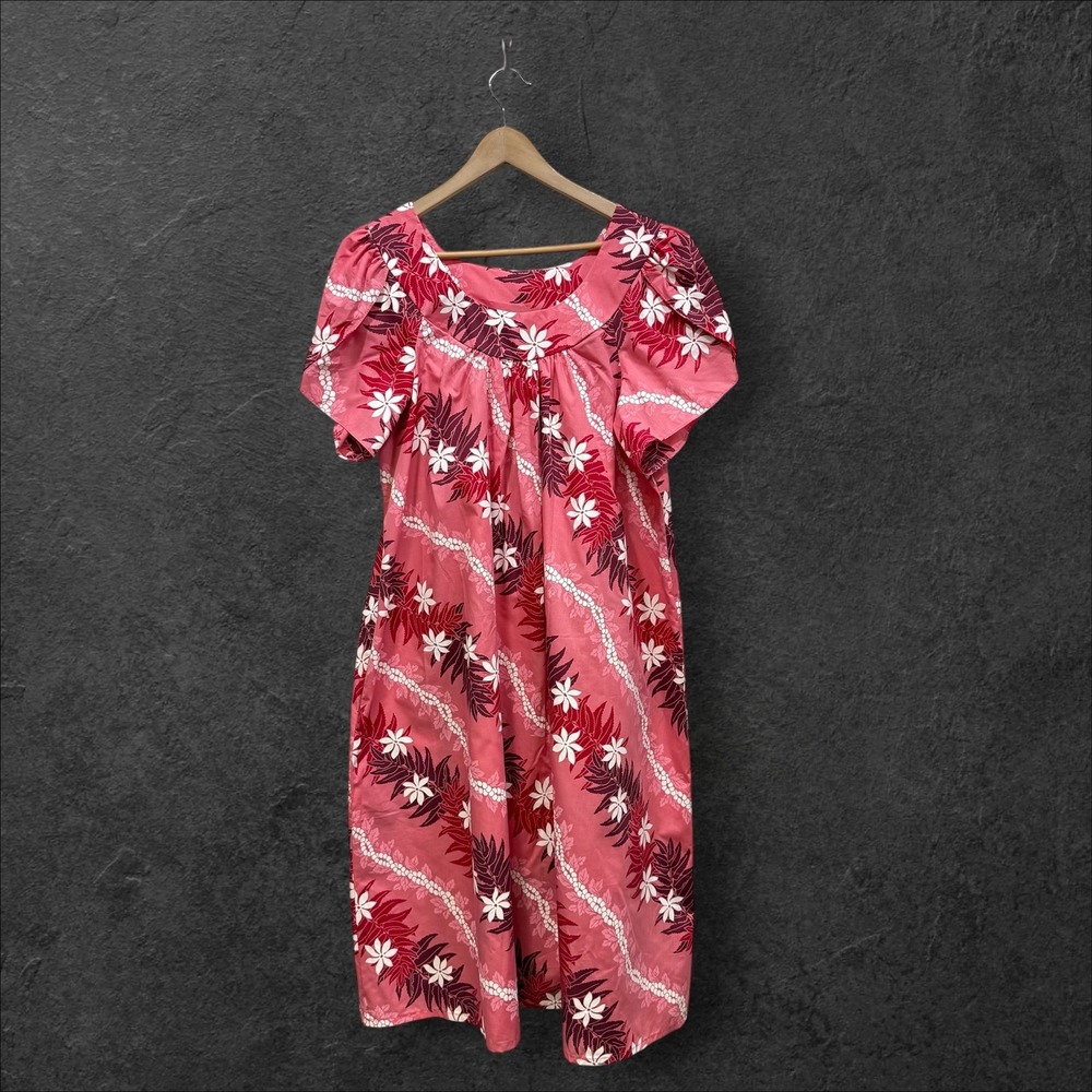Hilo Hattie Pink Tropical Floral Muumuu‎ Dress Womens 2XL Made in Hawaii Lounger
